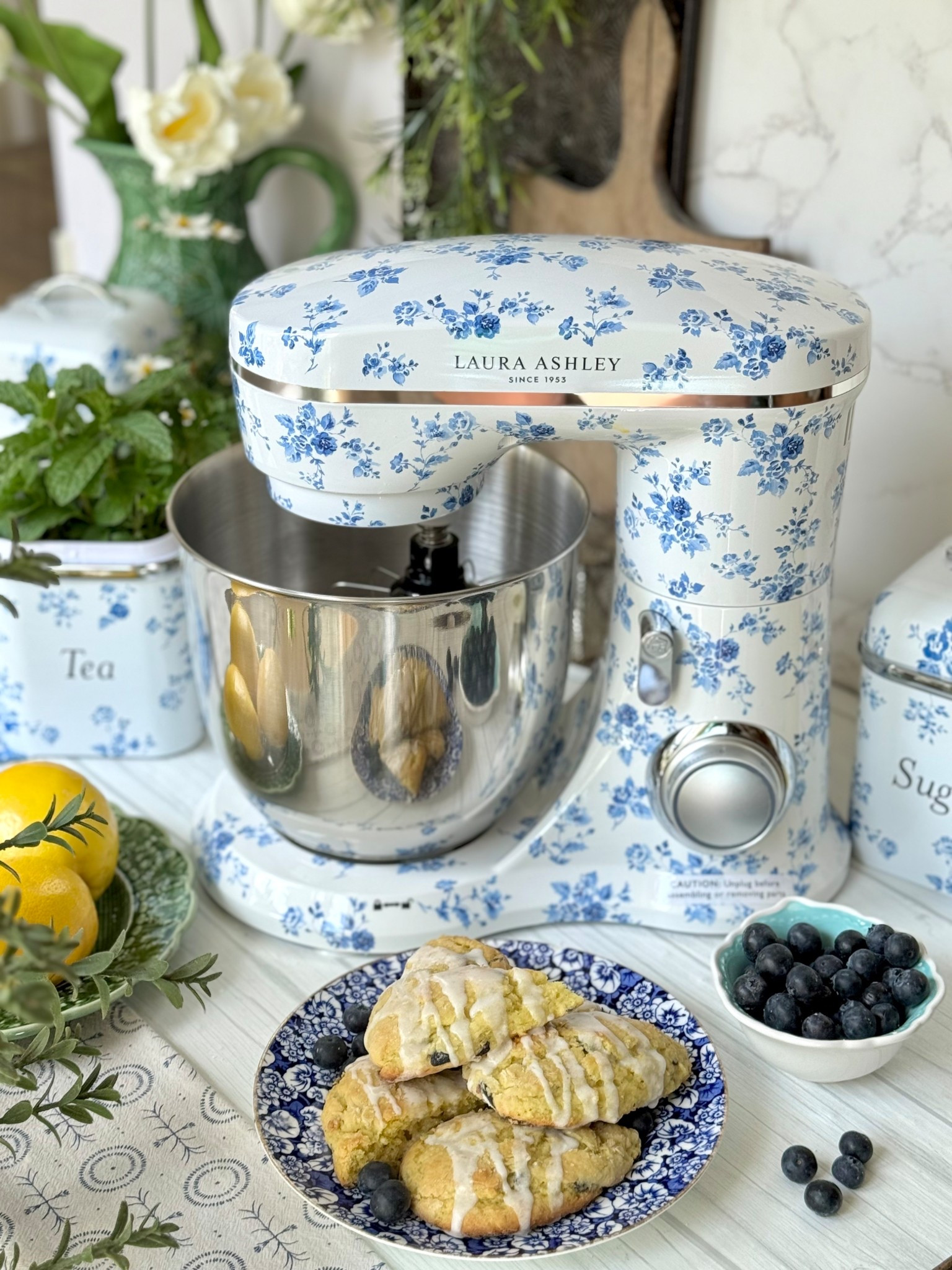 These Lemon Blueberry Scones are the perfect treat for Mother’s Day… or anytime you want something easy, beautiful, and delicious!

Made with a cake mix and whipped up in my floral @myvqus x @lauraashleyusa stand mixer, they’re as charming as they are simple. The paddle attachment cuts in cold butter and cream cheese like a dream, and I used the whisk to mix up the lemon glaze until it was silky and smooth.

The mixer is ideal for small-batch baking like this — perfect for scones, glazes, cookies, and other everyday recipes where a touch of charm and ease makes all the difference.