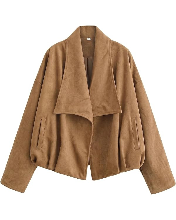 Xaspee Womens Faux Suede Wrap Jacket Open Front Oversized Outerwear | Soft Faux Suede Outerwear, ... | Amazon (US)