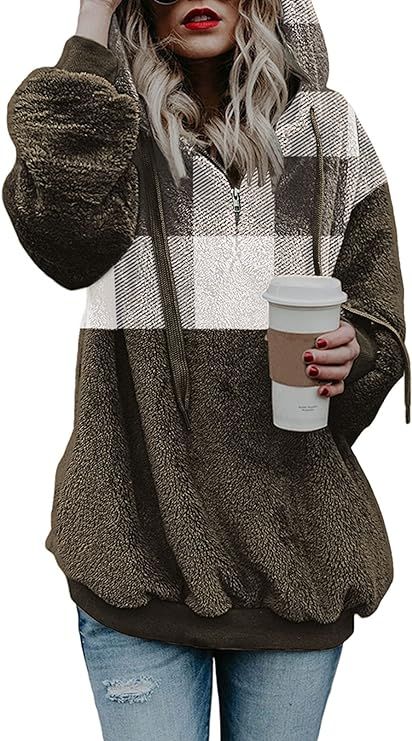 COCOLEGGINGS Women's Sherpa Pullover Fuzzy Fleece Sweatshirt Oversized Hoodies | Amazon (US)