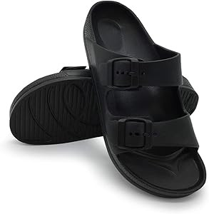 FUNKYMONKEY Women's Comfort Slides Double Buckle Adjustable EVA Flat Sandals | Amazon (US)