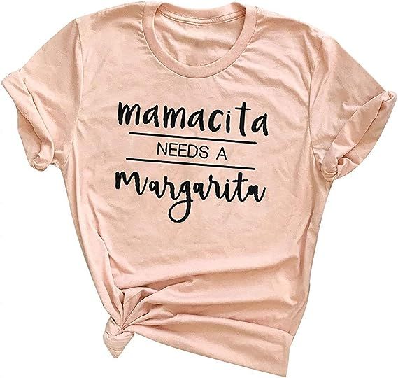 Yuan Women Mamacita Needs A Margarita T-Shirt Graphic Tee Short Sleeve Mom Tops | Amazon (US)