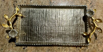 Textured Metal Rectangular Pewter Serving Tray With Flowers On The Handle ~ NWOT | eBay US