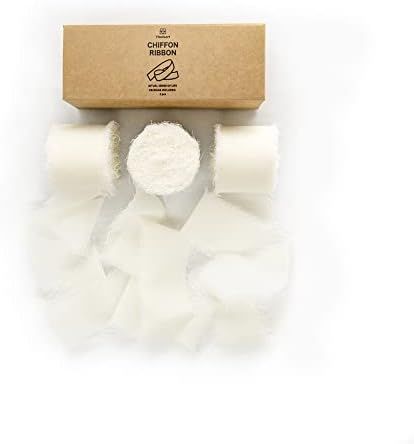 Vitalizart 3 Rolls Handmade Fringe Chiffon Silk Ribbon 1.5" x 7Yd Light Grey Ribbons Set for Wedd... | Amazon (US)