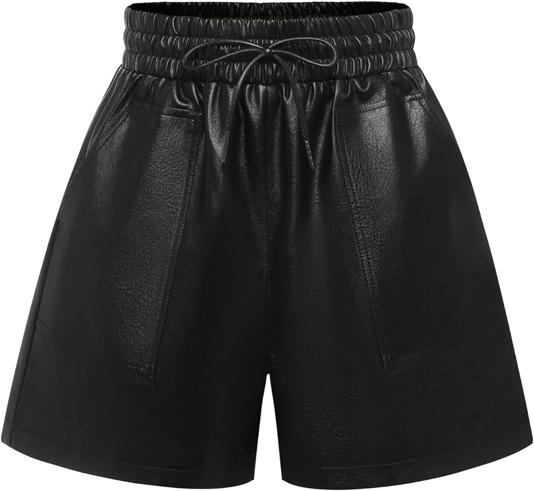 QIANXIZHAN Women's Leather Shorts, Faux High Waisted Wide Leg Sexy Shorts SP | Amazon (US)