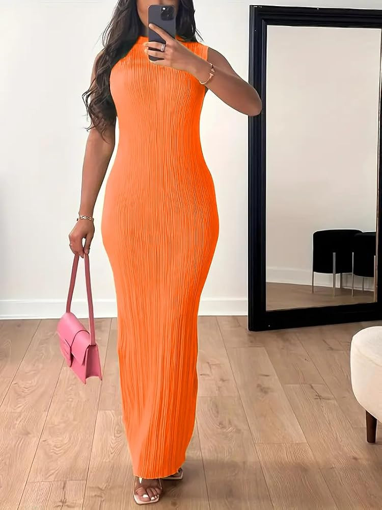 Amazon.com: Women's Long Sleeveless Bodycon Maxi Dress High Neck Ribbed Elegant Cocktail Party Su... | Amazon (US)