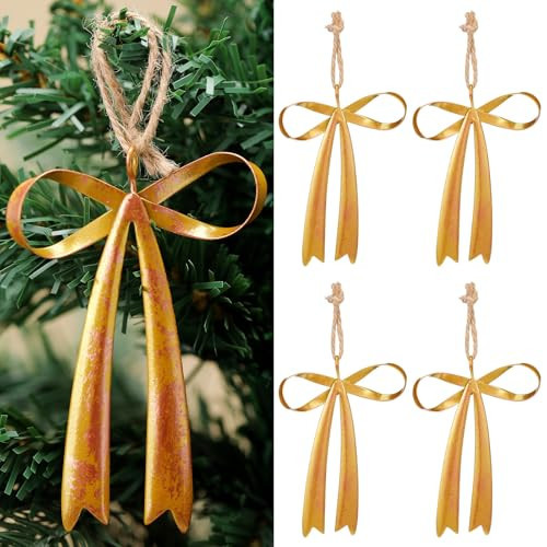 Thyle 12 Pcs Brass Gold Bow Metal Christmas Ornaments 3.5 x 2.8 Inch Vintage Rust Gold Bow Hanging Decorations for Christmas Tree Wreath Garland Wedding Bridal Shower Birthday Party | Amazon (US)