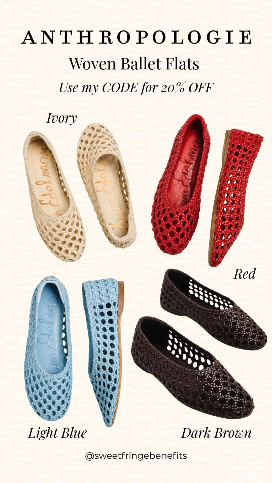 ✨ Save 20% off Anthropologie orders of $100+ with code NANETTE20!

These woven ballet flats are one of my favorite finds this season. They're lightweight, breathable, and incredibly comfortable for all-day wear. Whether you prefer a classic neutral or a fun pop of color, these flats instantly elevate jeans, dresses, shorts, and skirts.

Available in Ivory, Light Blue, Red, and Dark Brown,it's hard to choose just one!

💛 LTK MADE EASY
❤️ Heart = Support my posts
🔖 Save = Get sale & restock alerts
💬 Comment if you have sizing questions! 

 #LTKootd #LTKOver40 #LTKSaleAlert
