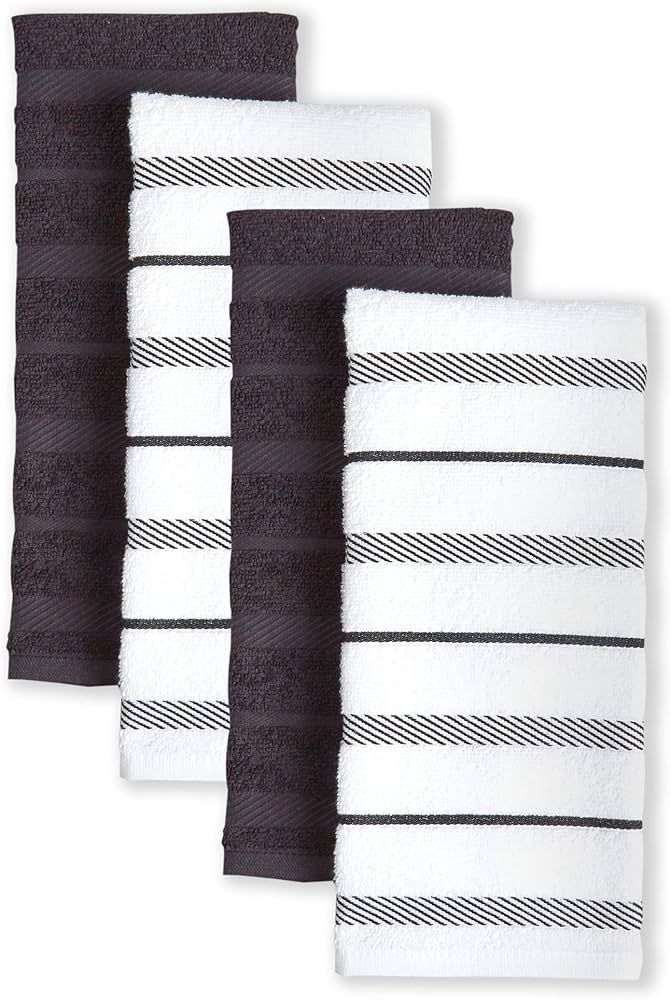 KitchenAid Albany Kitchen Towel 4-Pack Set, Onyx Black/White, 16"x26" | Amazon (US)