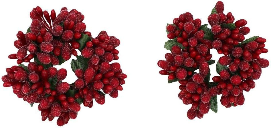 Set of 2 (Two) 3-inch Beaded Berry Wreath Candlering Candle Napkin Ring Winterberry Red | Amazon (US)