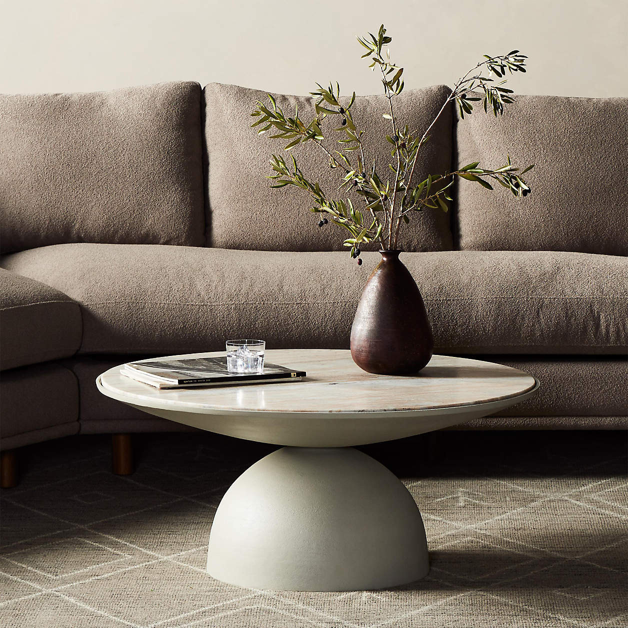 Dev Taupe Marble and White Metal 35" Round Coffee Table + Reviews | Crate & Barrel | Crate & Barrel