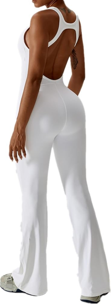 ABOCIW Flare Jumpsuits for Women Halter V Neck Bodycon Full Length Casual Unitard Bodysuit Playsu... | Amazon (US)