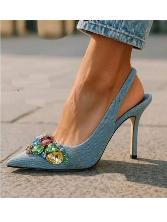 GIANNI BINI Mardona Slingback Pumps Size 6 Blue Denim Rainbow Jewel Gemstone NEW | Poshmark