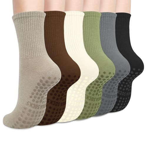 Justay 6 Pairs Pilates Socks with Grips for Women Soft Non Slip Crew Cotton Athletic Workout Barre Hospital Yoga Socks | Amazon (US)
