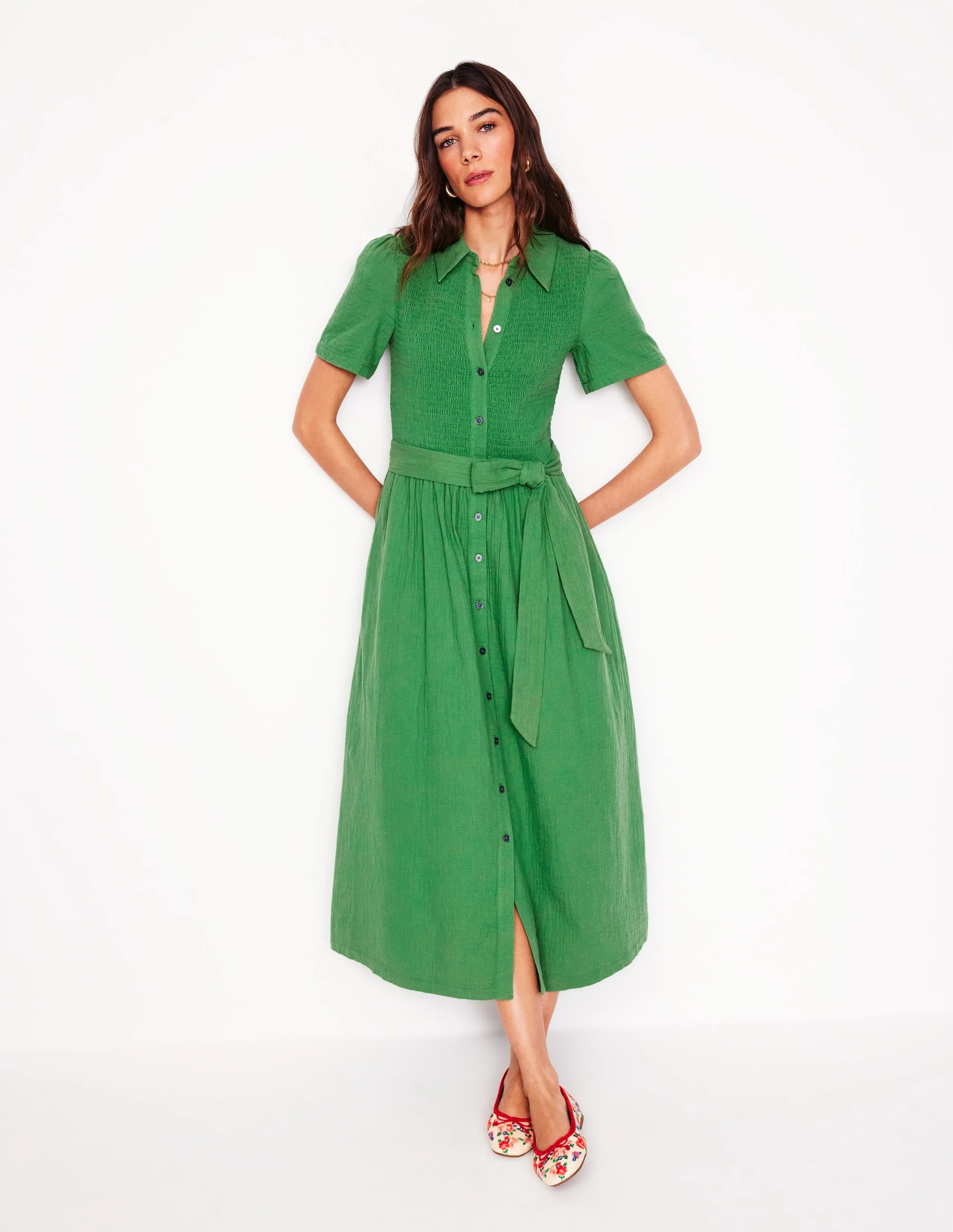 Amber Double Cloth Midi Dress-Paradise Green | Boden (US)