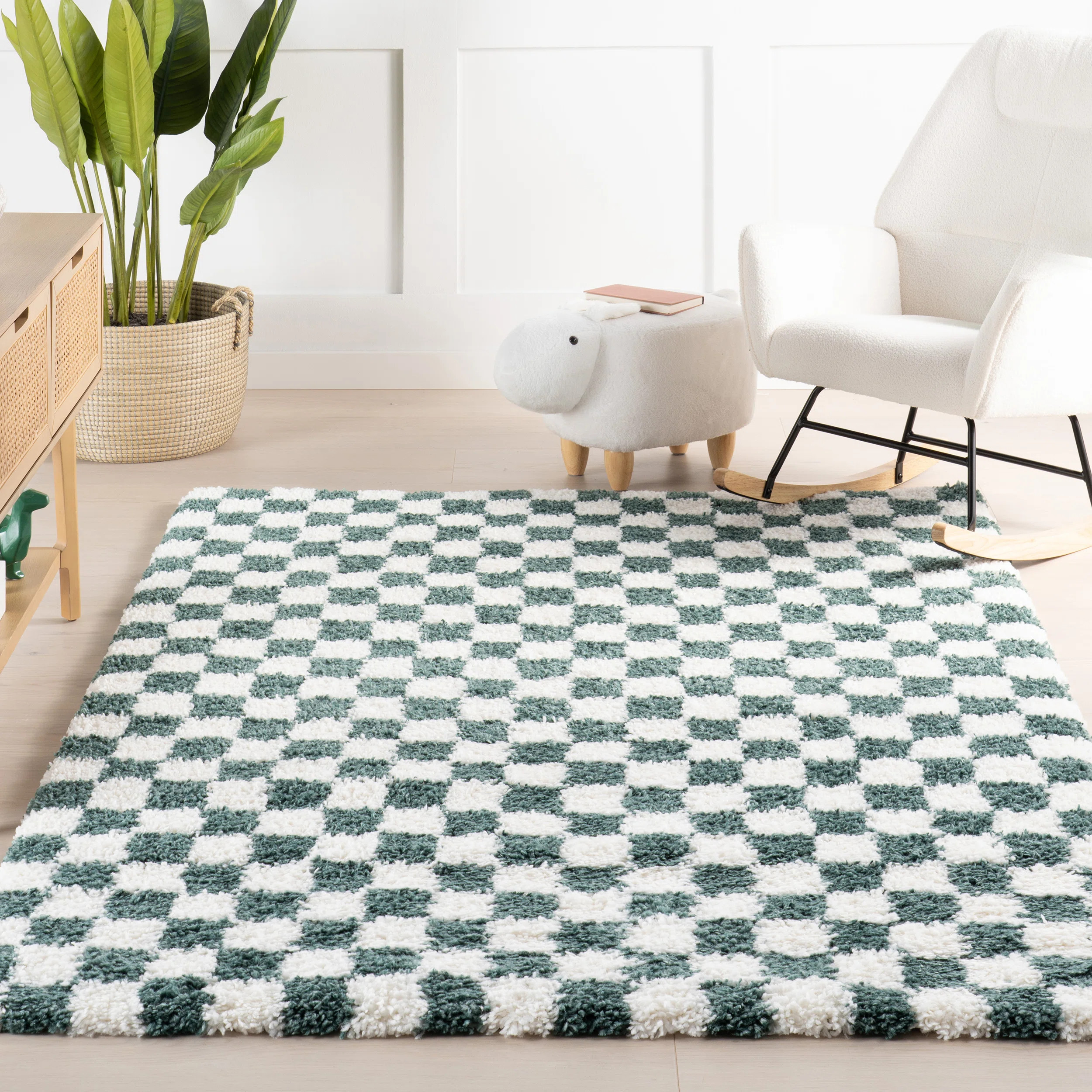 Adelaide Mid-Century Checkered Shag Area Rug | Wayfair North America
