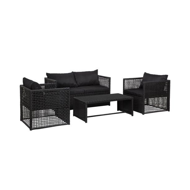 WestinTrends 4-Piece Outdoor Patio Sofa Conversation Set with Back Cushion, Black/Black | Walmart (US)