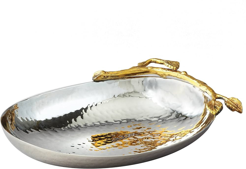 Elegance Golden Vine Hammered Stainless Steel Nut Bowl/Dish, Silver/Gold, 6.25" x 4.25" | Amazon (US)