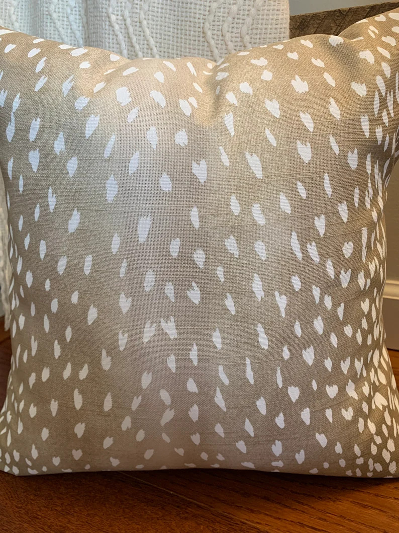 Deer Pillow Cover, Fawn Pillow Cover, Antelope Linen Pillow, Beige Designer Linen, Animal Print T... | Etsy (US)