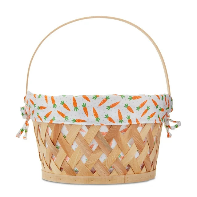 Easter Round Natural Woodchip Basket with Carrot Fabric Liner, 13 in x 14 in, by Way To Celebrate | Walmart (US)