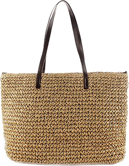 Straw Bag Women Straw Woven Tote Large Beach Handmade Weaving Shoulder Bag Handbag | Amazon (US)