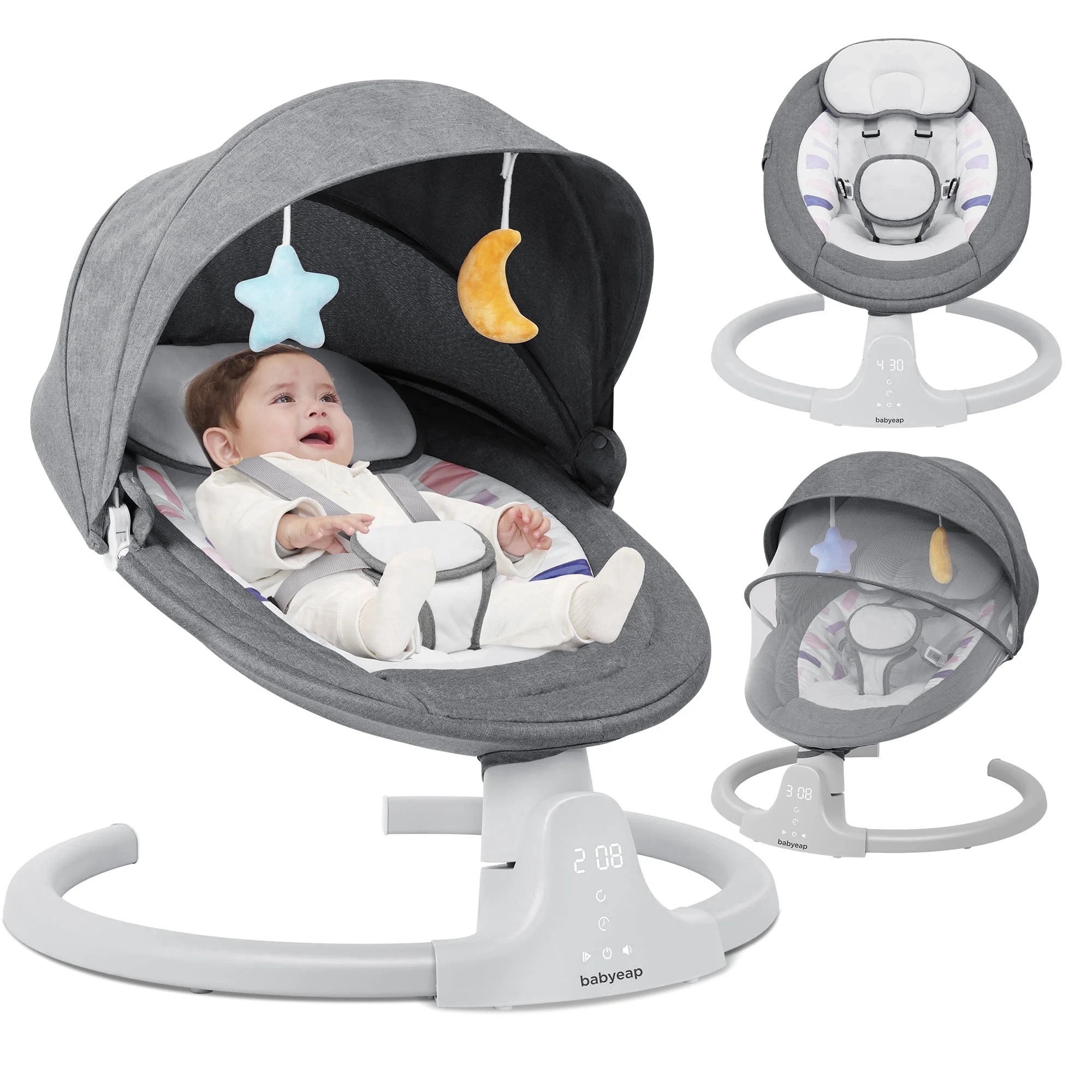 Babyeap Baby Swing for Infants - APP Remote Bluetooth Control, 5 Speed Settings, 10 Lullabies, USB Plug (Gray) | Walmart (US)