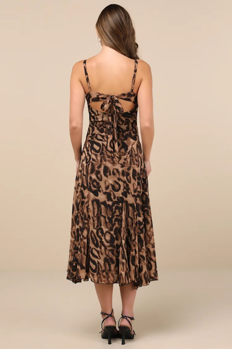Enticing Invite Brown Leopard Print Pleated Midi Dress | Lulus