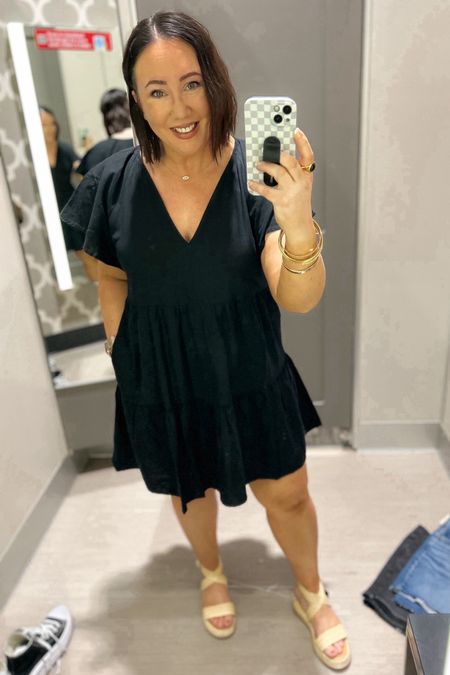 New flutter sleeve dresses at Target!  On sale for $20 through 2/14!  Side up to an xl in mine and glad that I did. I need a little more room in the chest. These are great for vacation, especially for anyone 5’6’’ and under.  

Sandals run tts  

#LTKsalealert #LTKmidsize #LTKSeasonal