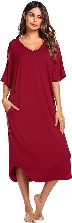 Ekouaer Nightgowns for Women Button-down Sleepwear Short Sleeve Nightshirt Plus Size Night Wear S... | Amazon (US)