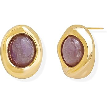 Jean Beau Chunky Gold Stone Stud Earrings for Women, Trendy Natural Gemstone Hypoallergenic Earin... | Amazon (US)