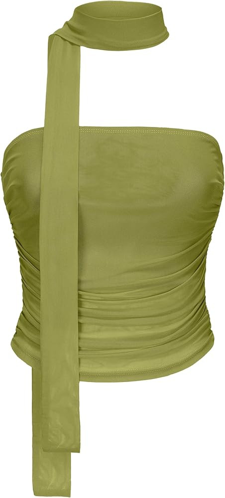 Women's Leopard Print Tube Top Cheetah Print Top Ruched Strapless Mesh Halter Tops for Women Goin... | Amazon (US)
