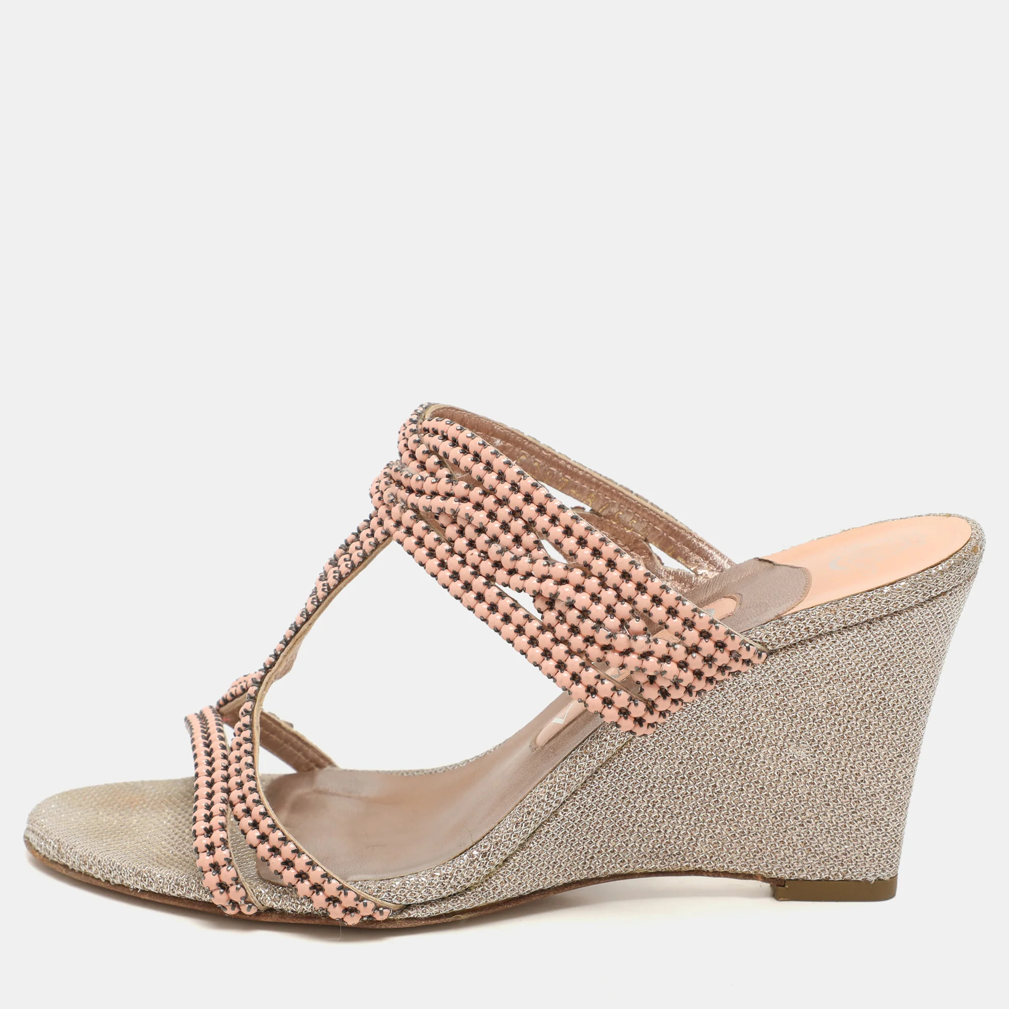 Gina Pink Beads Embellished Wedge Sandals | Shop Simon
