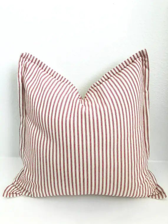 Red Ticking Stripe Pillow Cover Modern Farmhouse Pillow - Etsy | Etsy (US)