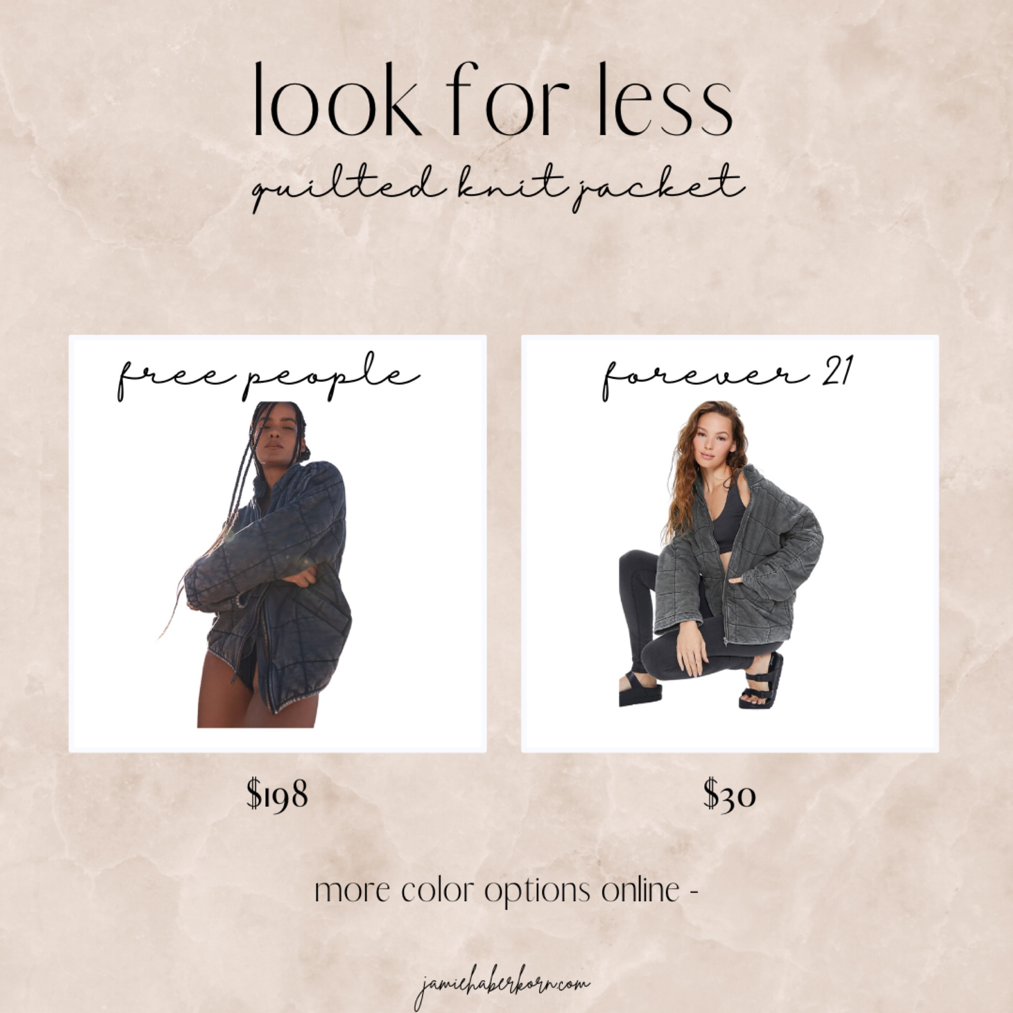 Look for less - quilted knit jacket

#lookforless #fpjacketdupe #freepeople #forever21 #falljacket #quiltedjacket #lookalike #dupe 

#LTKunder50 #LTKsalealert #LTKstyletip