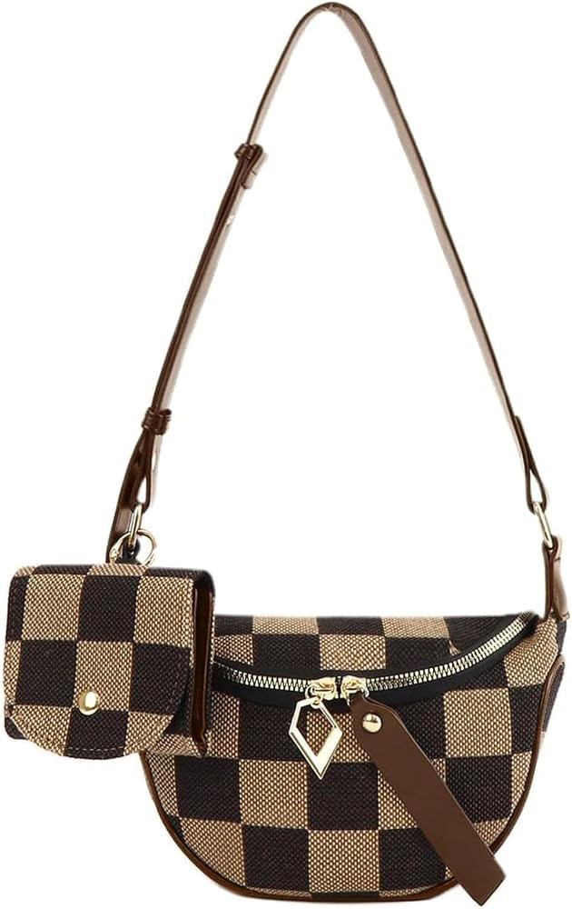 Crossbody Bag for Women,Nylon Crossbody Bag Checkered Bum Bag Checkered Black and White Waist Bag... | Amazon (US)