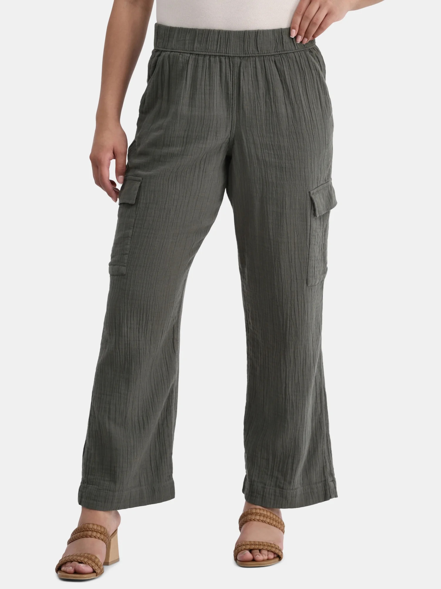 Time and Tru Women's Cotton Double Cloth Cargo Pants, Sizes XS-XXXL | Walmart (US)