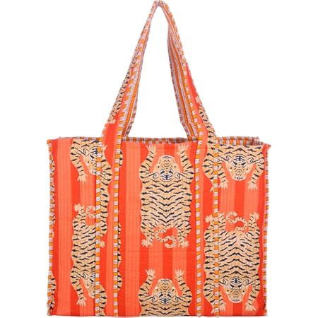 100% Cotton Quilted Tote Bag, Tiger Print Handmade Shoppping Bag & Grocery Bags Stylish Traver Bag | Amazon (US)