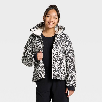 Girls' Leopard Printed Puffer Jacket - All In Motion™ Cream XS | Target