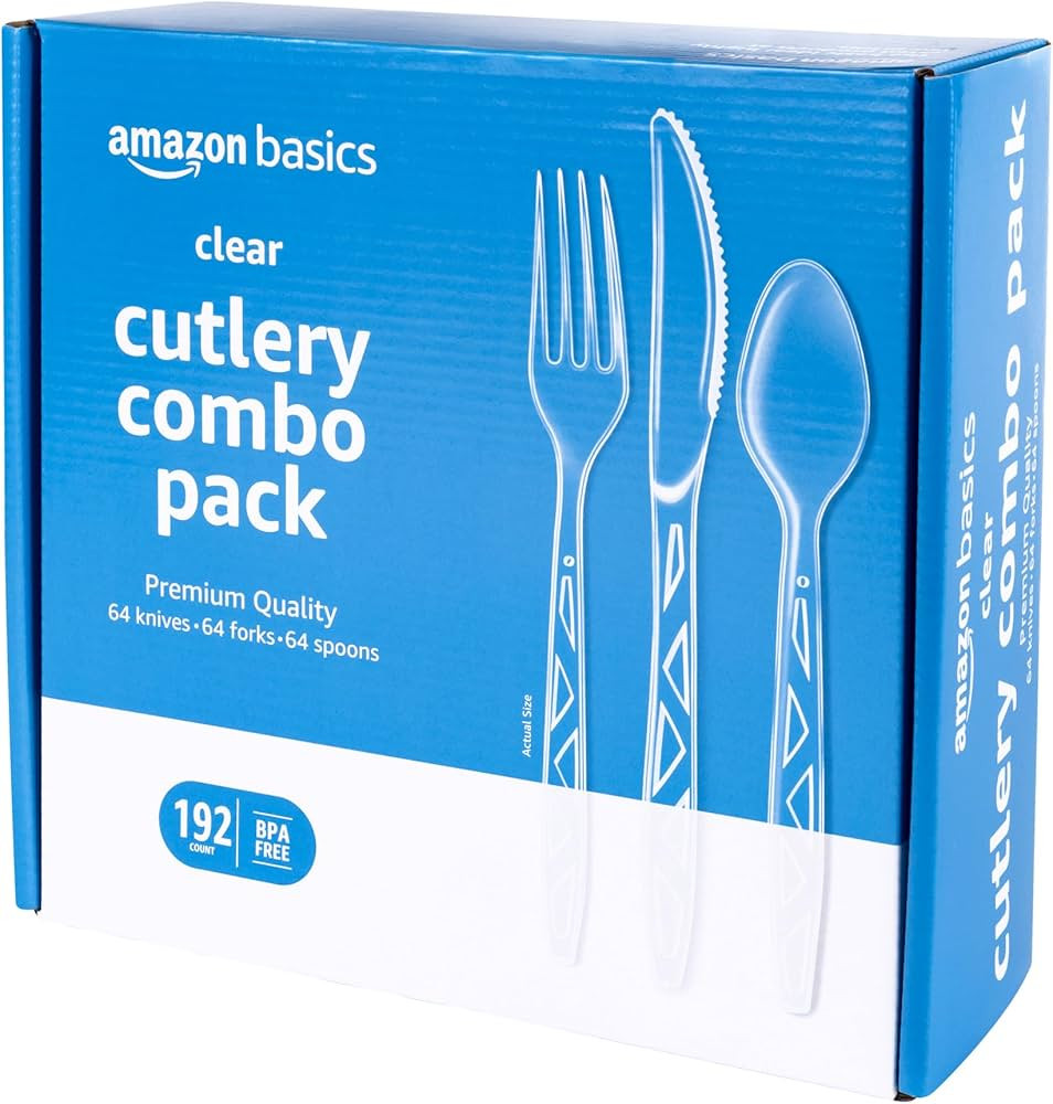 Amazon Basics Disposable Clear Assorted Cutlery Set, Premium Quality, 192 Count, Large Combo Pack... | Amazon (US)