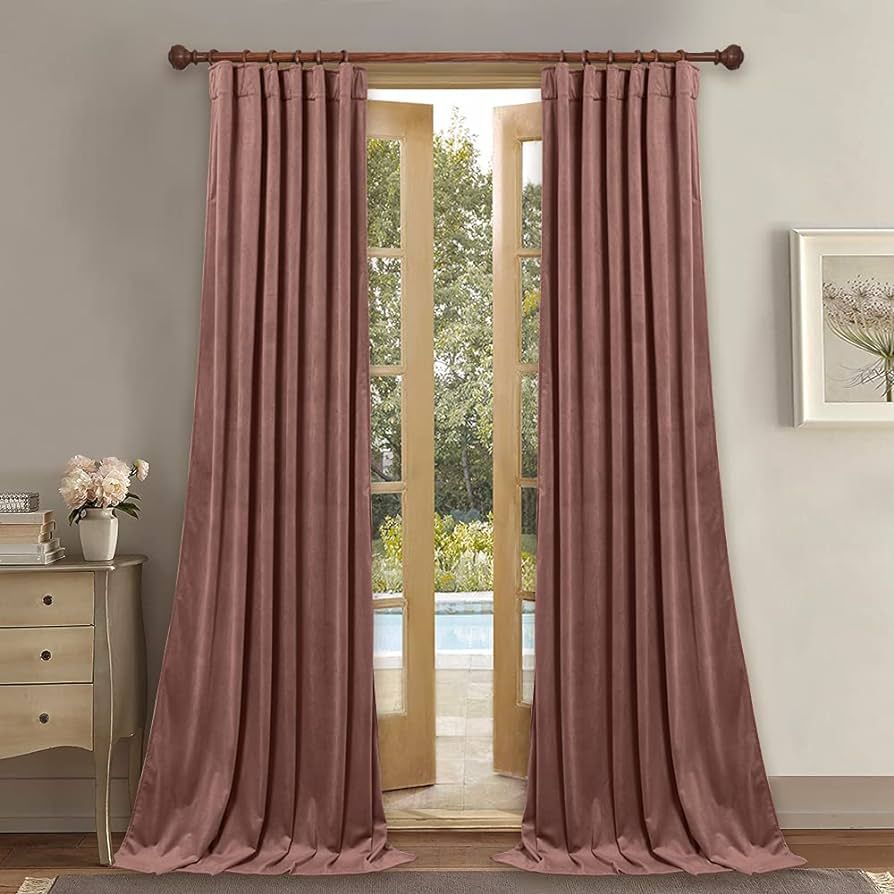 StangH Wild Rose Velvet Curtains 96 inches Long, Light Blocking Privacy Protect Window Curtain Dr... | Amazon (US)