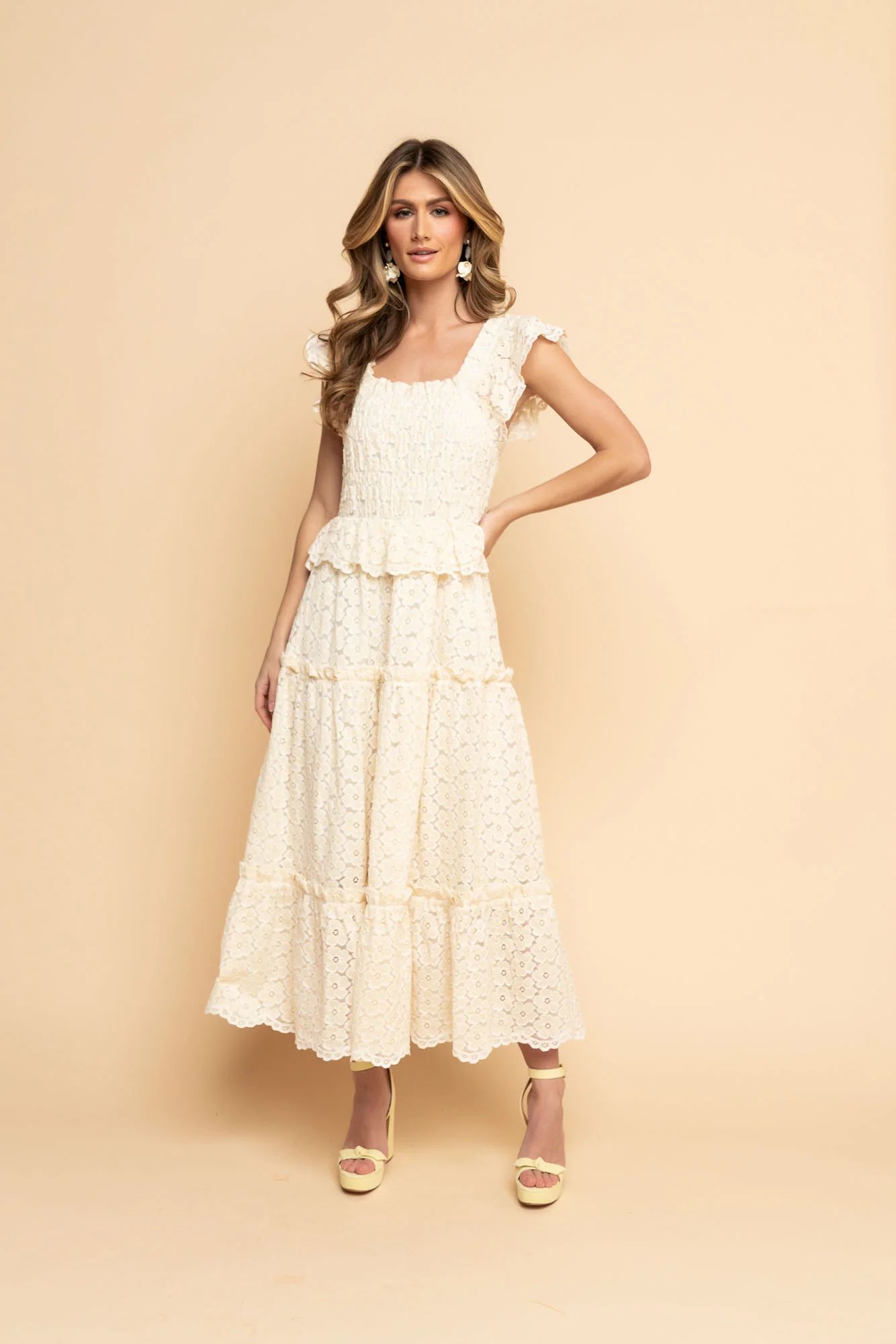 Floral Lace Midi Dress - White | Rachel Parcell