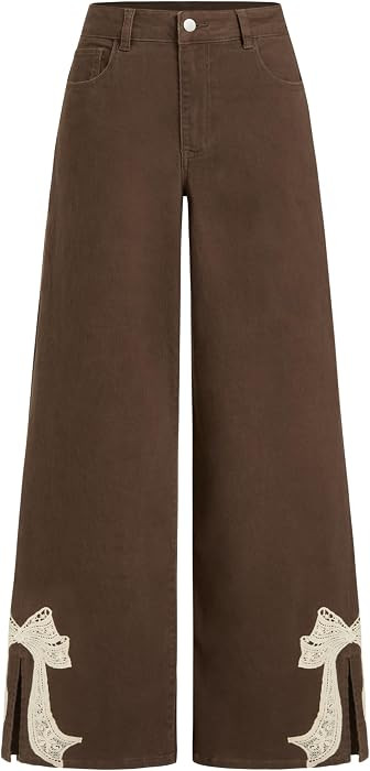 CIDER Baggy Wide Leg Jeans for Women Middle Waisted Bow Jeans Denim Pants | Amazon (US)