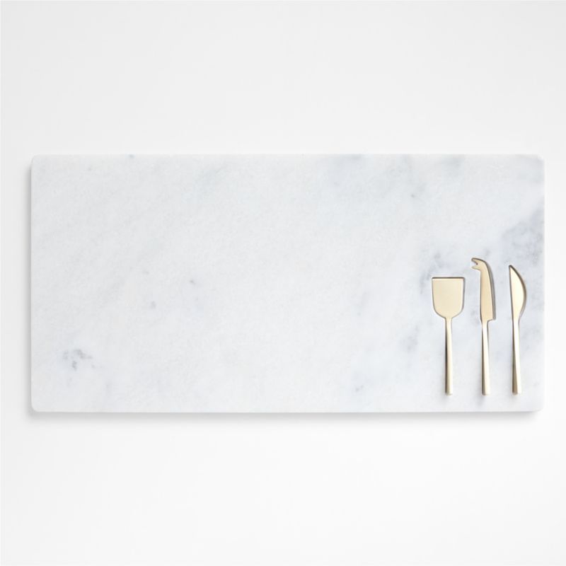 Octavia Marble Serving Board With Cheese Knives + Reviews | Crate and Barrel | Crate & Barrel