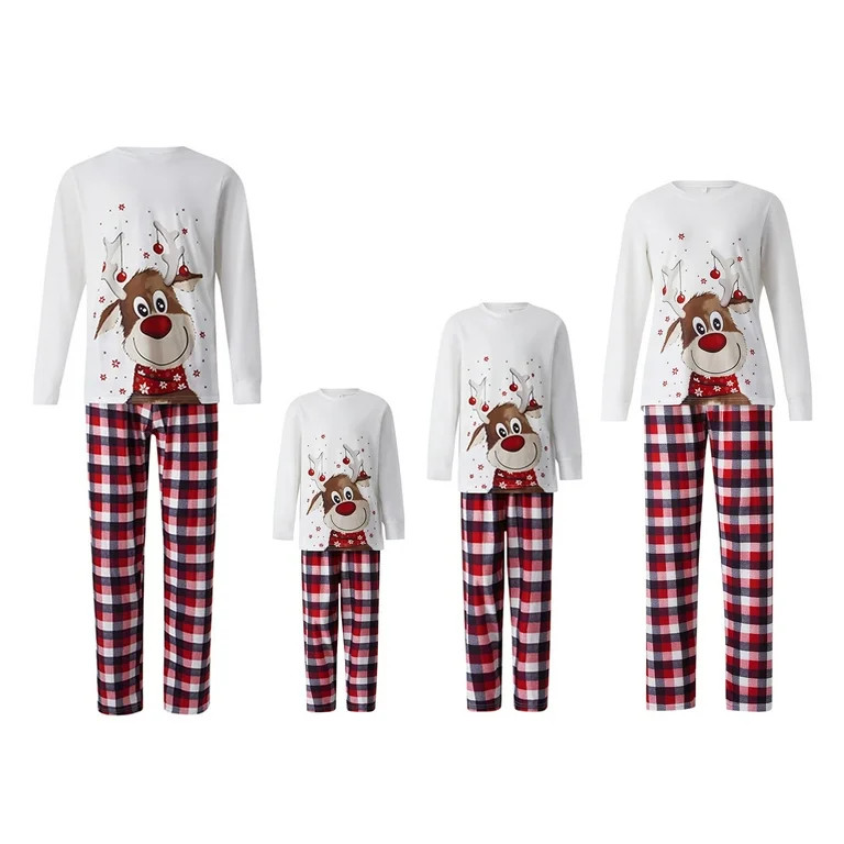 Qiylii Christmas Pajamas for Family Matching Set, Parent-Child Reindeer Pattern Tops+Long Elastic... | Walmart (US)