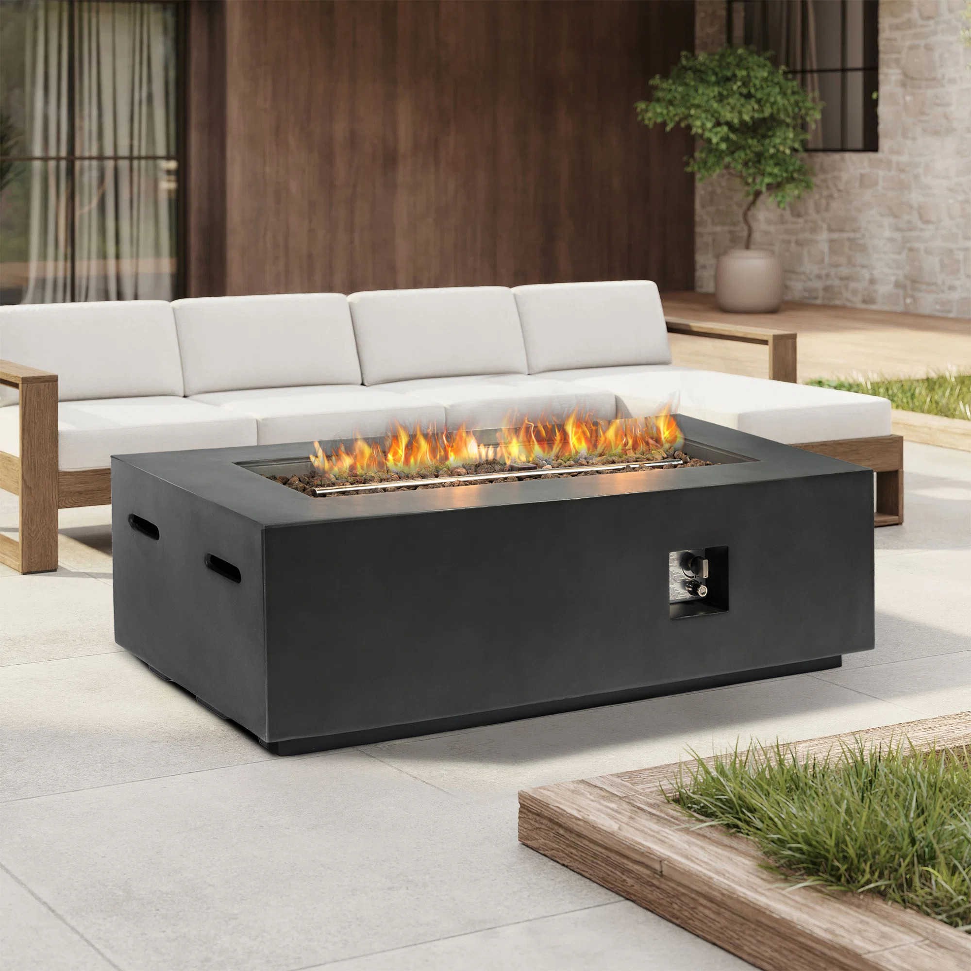 Genka Studio Rectangle Propane Outdoor Fire Pit Table With Lava Rocks | Wayfair North America