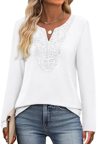 XIEERDUO Boho Tops for Women Blouses Dressy Casual V Neck Long Sleeve Shirts Fall Outfits Trendy ... | Amazon (US)