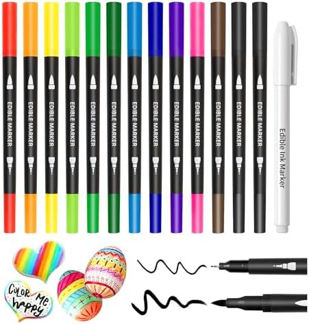 Edible Markers - 14 Colors Double Sided Food Coloring Pens with Fine & Thick Tips for Cookie Deco... | Amazon (US)
