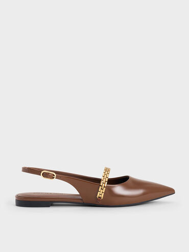 Brown Chain-Strap Pointed-Toe Slingback Flats | CHARLES & KEITH | Charles & Keith CA