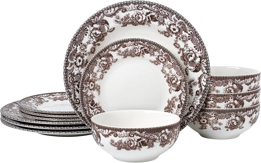 Joseph Sedgh Collection Montana Chip-Resistant Porcelain Dinnerware Set, 12-Piece, Elegant Brown ... | Amazon (US)