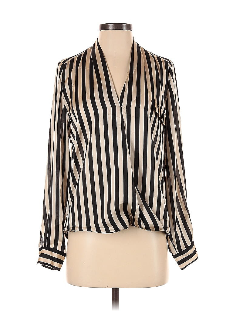 Vince Camuto Long Sleeve Blouse: Ivory Stripes Tops - Size X-Small | ThredUp