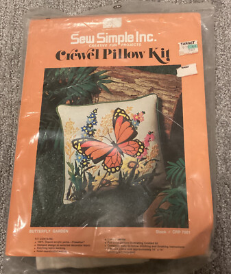 Vintage Sew Simple Crewel Pillow Kit CRP7001 Monarch Butterfly Garden | eBay US